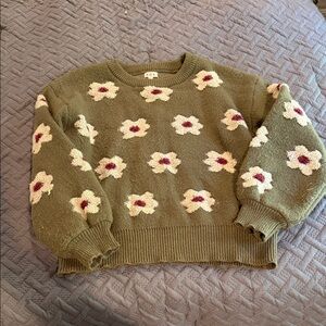 POL Olive Floral Knit Sweater